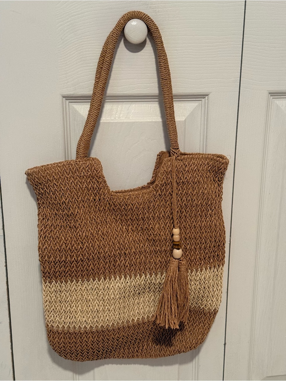 Brown and Cream Woven Tote Bag